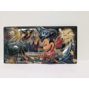 Walt Disney World Four Parks One World Sorcerer Mickey Embossed License Plate